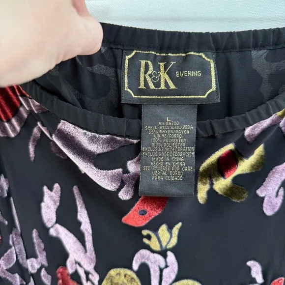 R&amp;K Evenings Burnout Silk Velvet Boho Skirt with Tassels Large