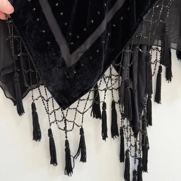 R&amp;K Evenings Burnout Silk Velvet Boho Skirt with Tassels Large