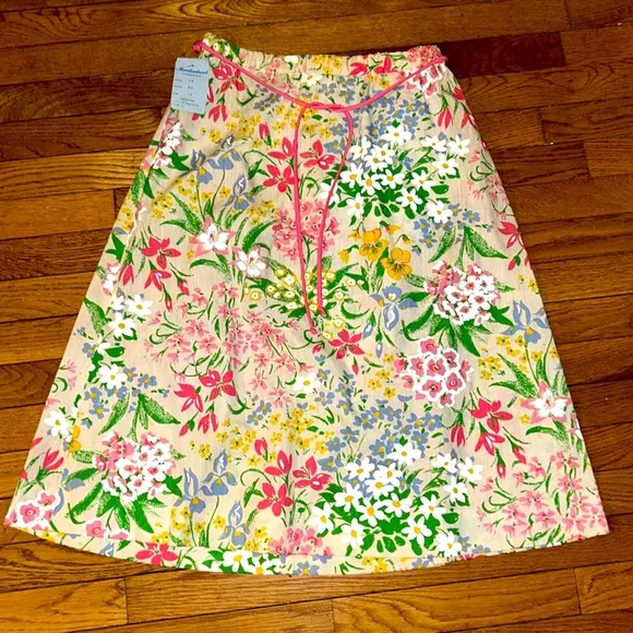 RARE VINTAGE Front zip floral skirt with pockets &amp; belt cotton poly blend demure