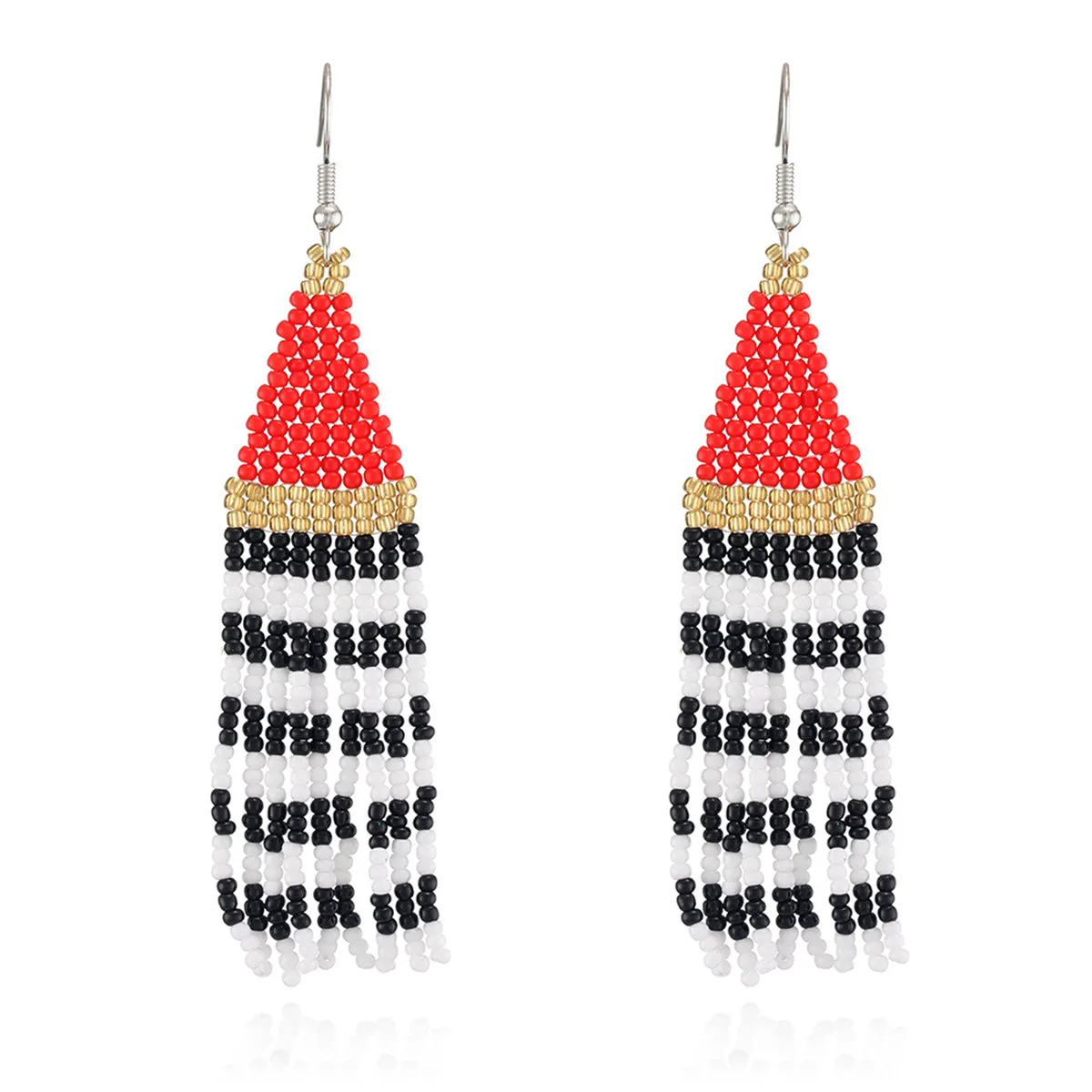 Red & Black Howlite Stripe Tassel Drop Earrings