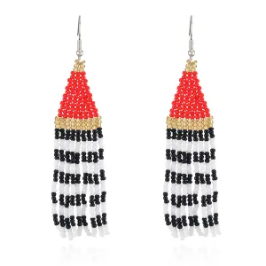 Red & Black Howlite Stripe Tassel Drop Earrings