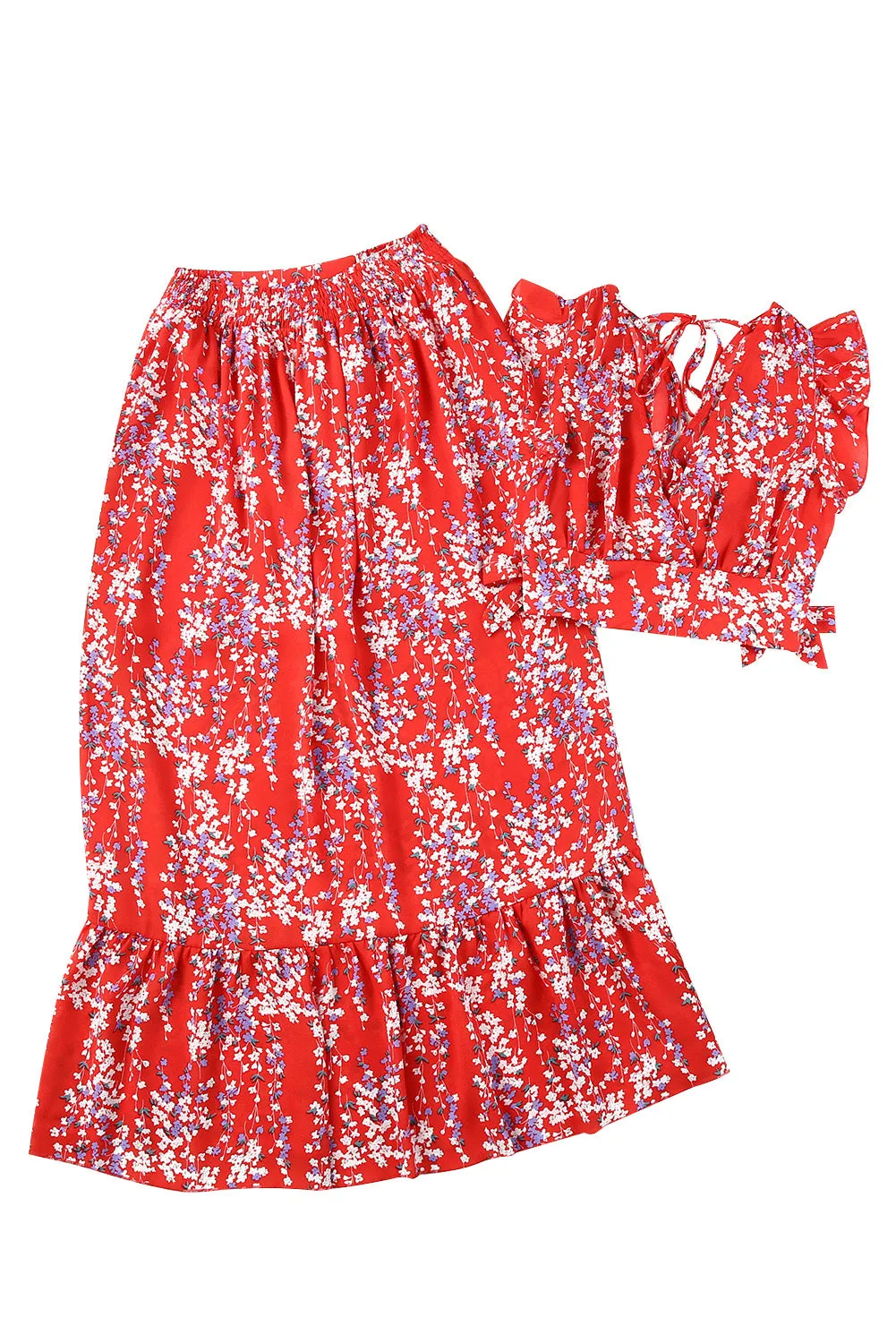 Red Floral Top and Maxi Skirt Set