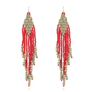 Red Howlite Tassel Drop Earrings