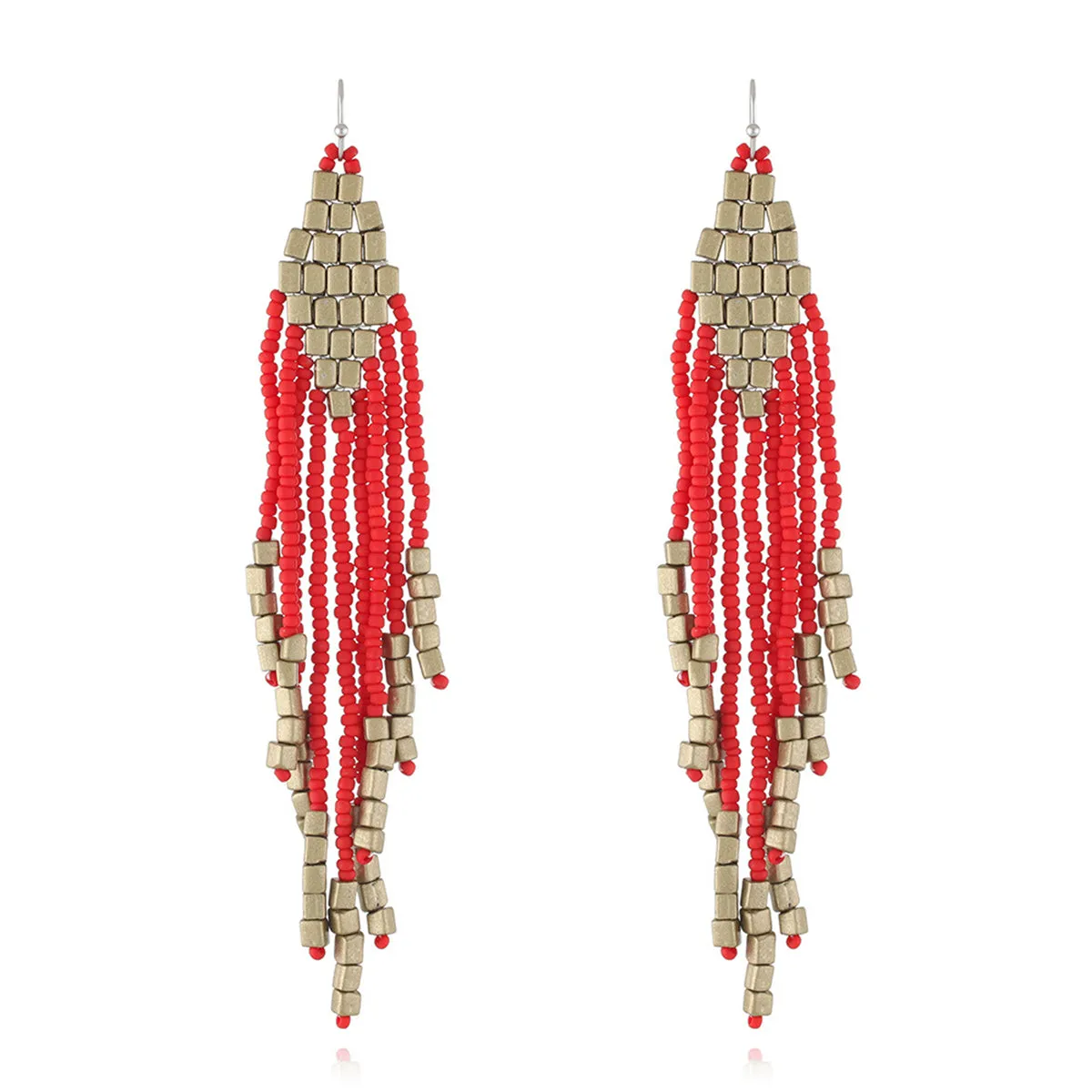 Red Howlite Tassel Drop Earrings