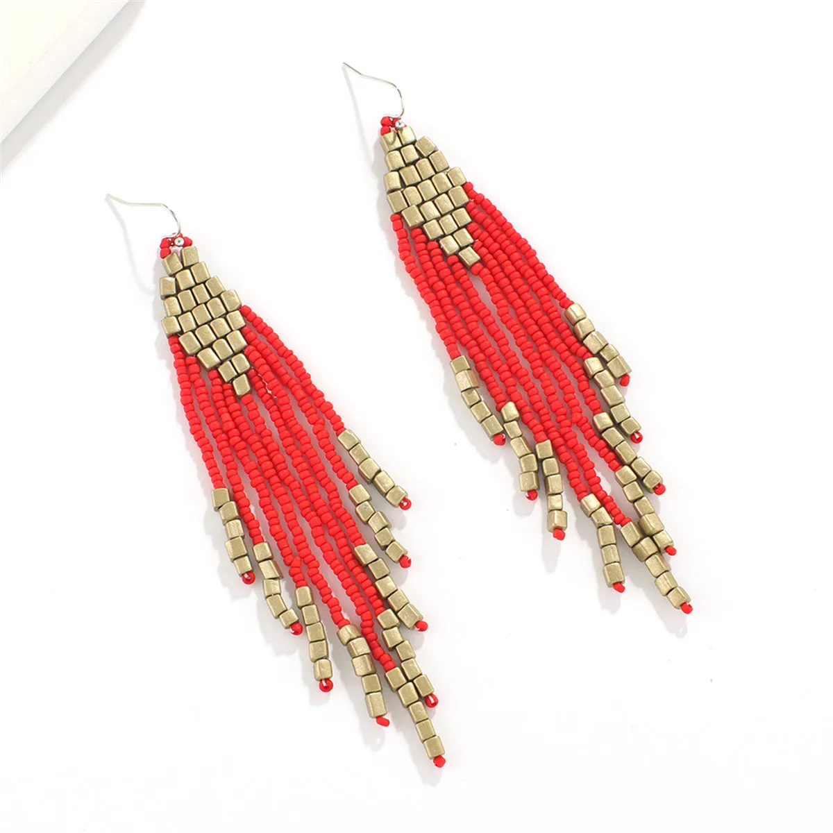 Red Howlite Tassel Drop Earrings