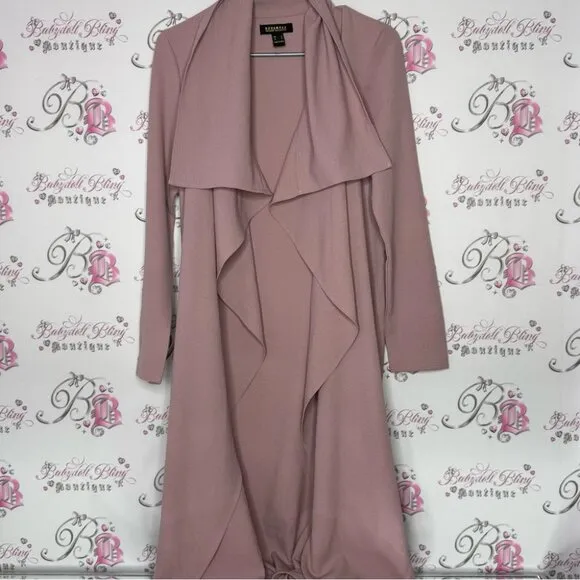 Revamped coat jacket cardigan wrap with waist tie belt dusty rose blush pink