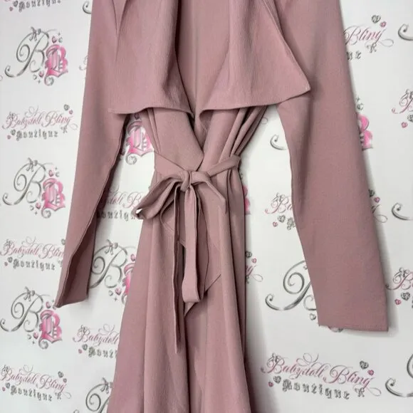Revamped coat jacket cardigan wrap with waist tie belt dusty rose blush pink