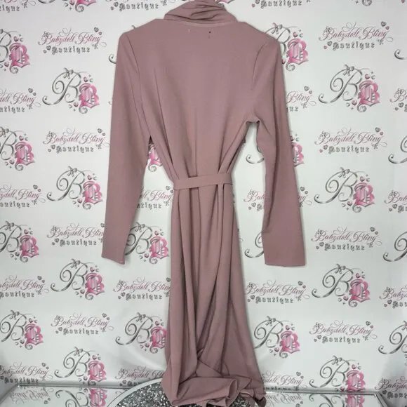 Revamped coat jacket cardigan wrap with waist tie belt dusty rose blush pink