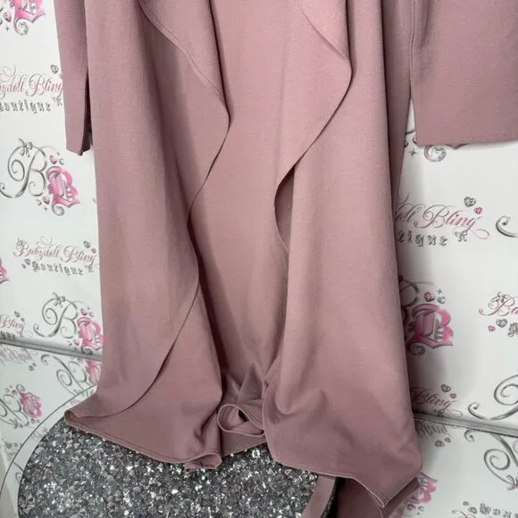 Revamped coat jacket cardigan wrap with waist tie belt dusty rose blush pink