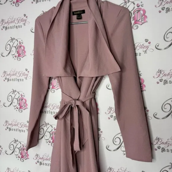 Revamped coat jacket cardigan wrap with waist tie belt dusty rose blush pink