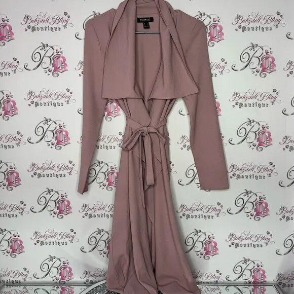 Revamped coat jacket cardigan wrap with waist tie belt dusty rose blush pink
