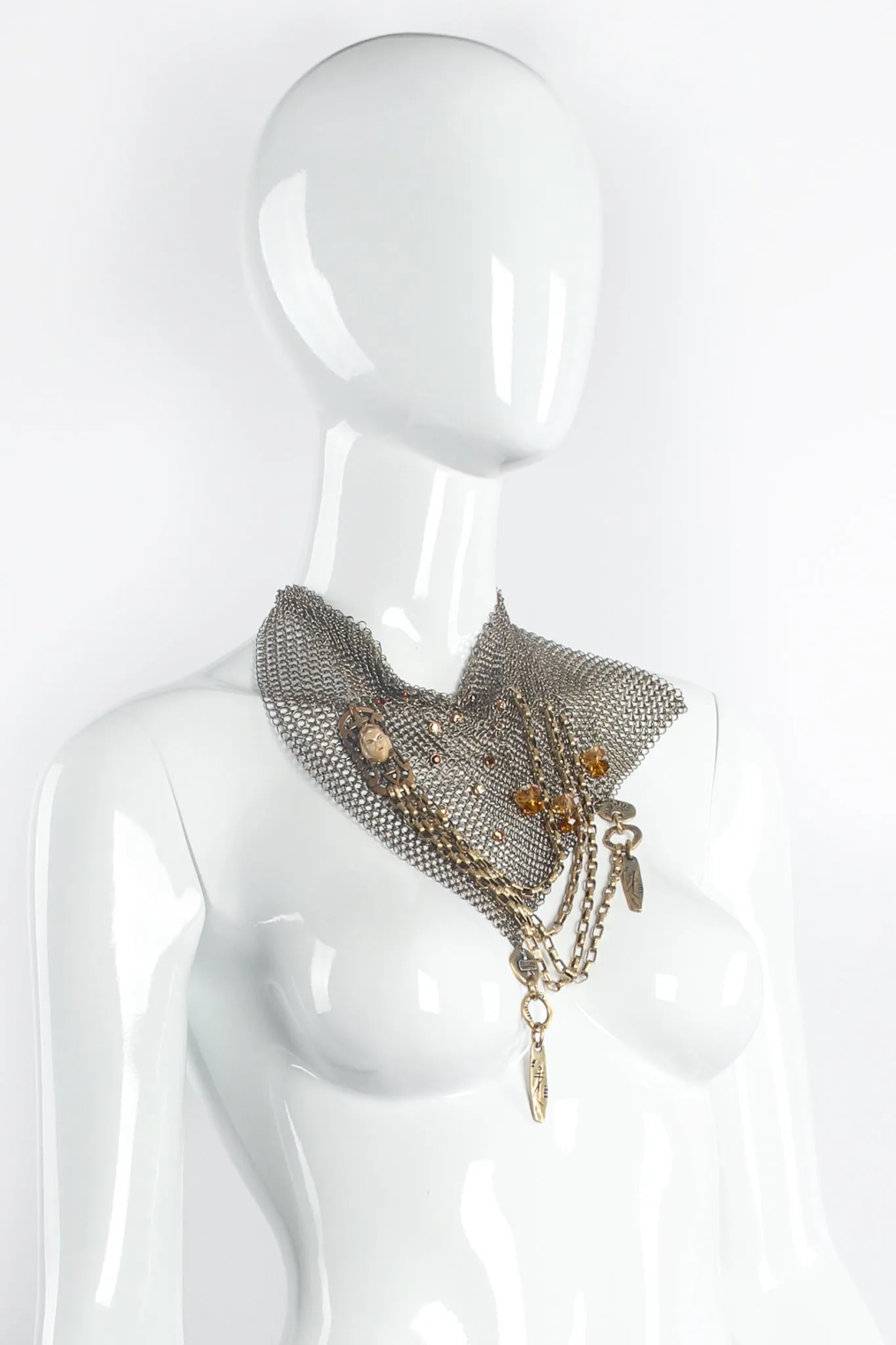 Ring Mesh Chain Charm Bib Necklace