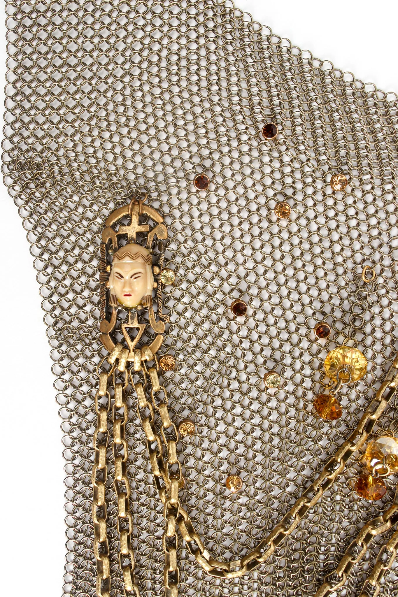 Ring Mesh Chain Charm Bib Necklace