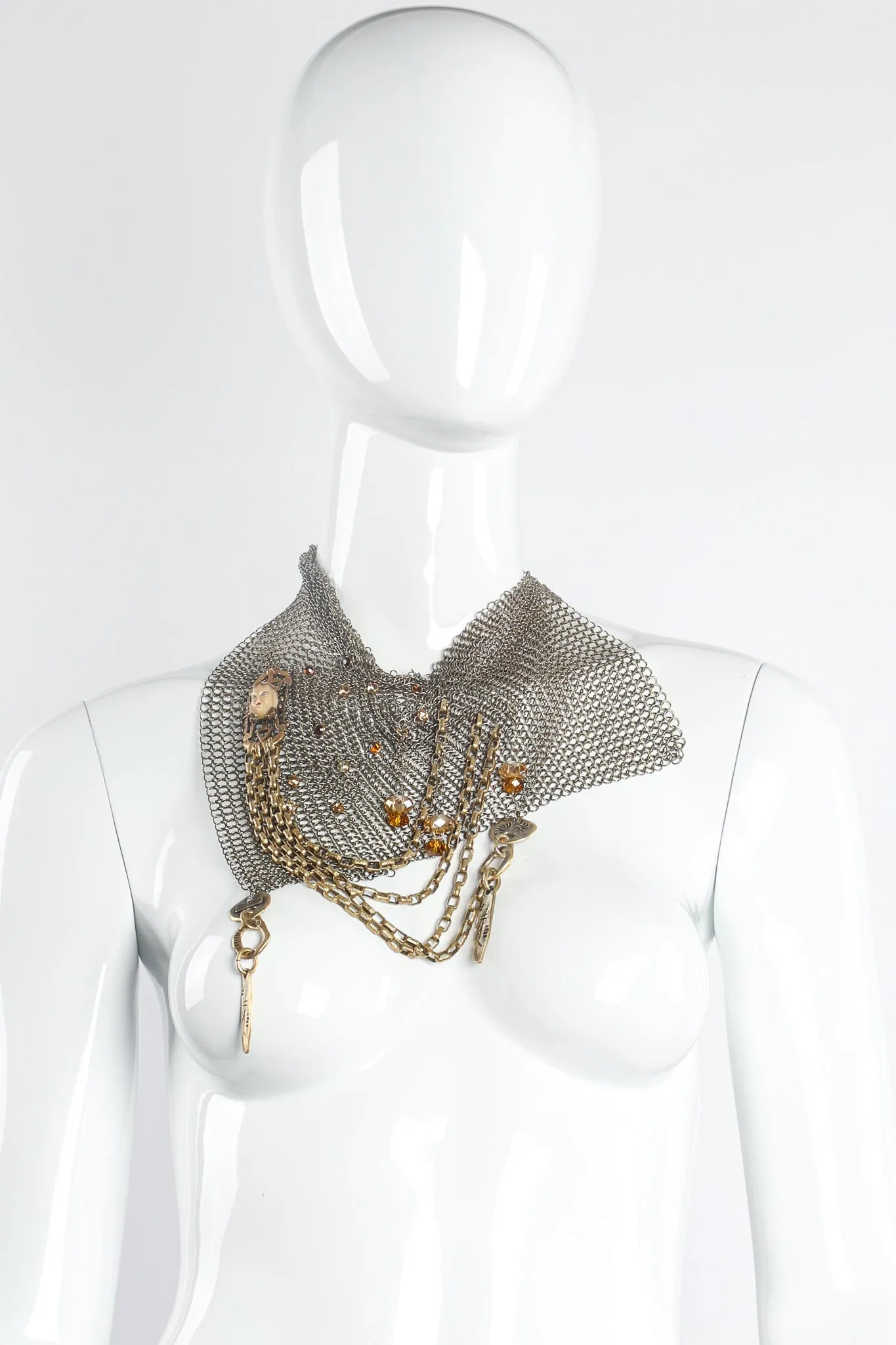 Ring Mesh Chain Charm Bib Necklace