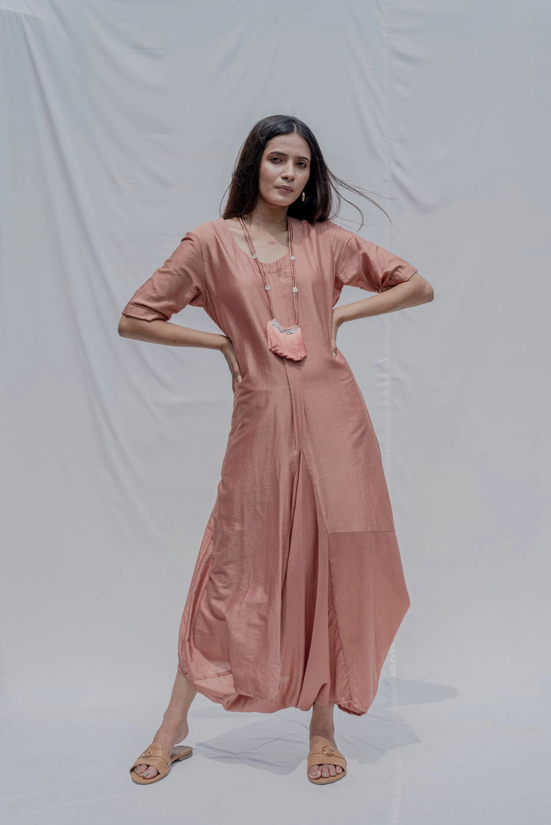 Rose Gold Dress cum Jumpsuit with Necklace