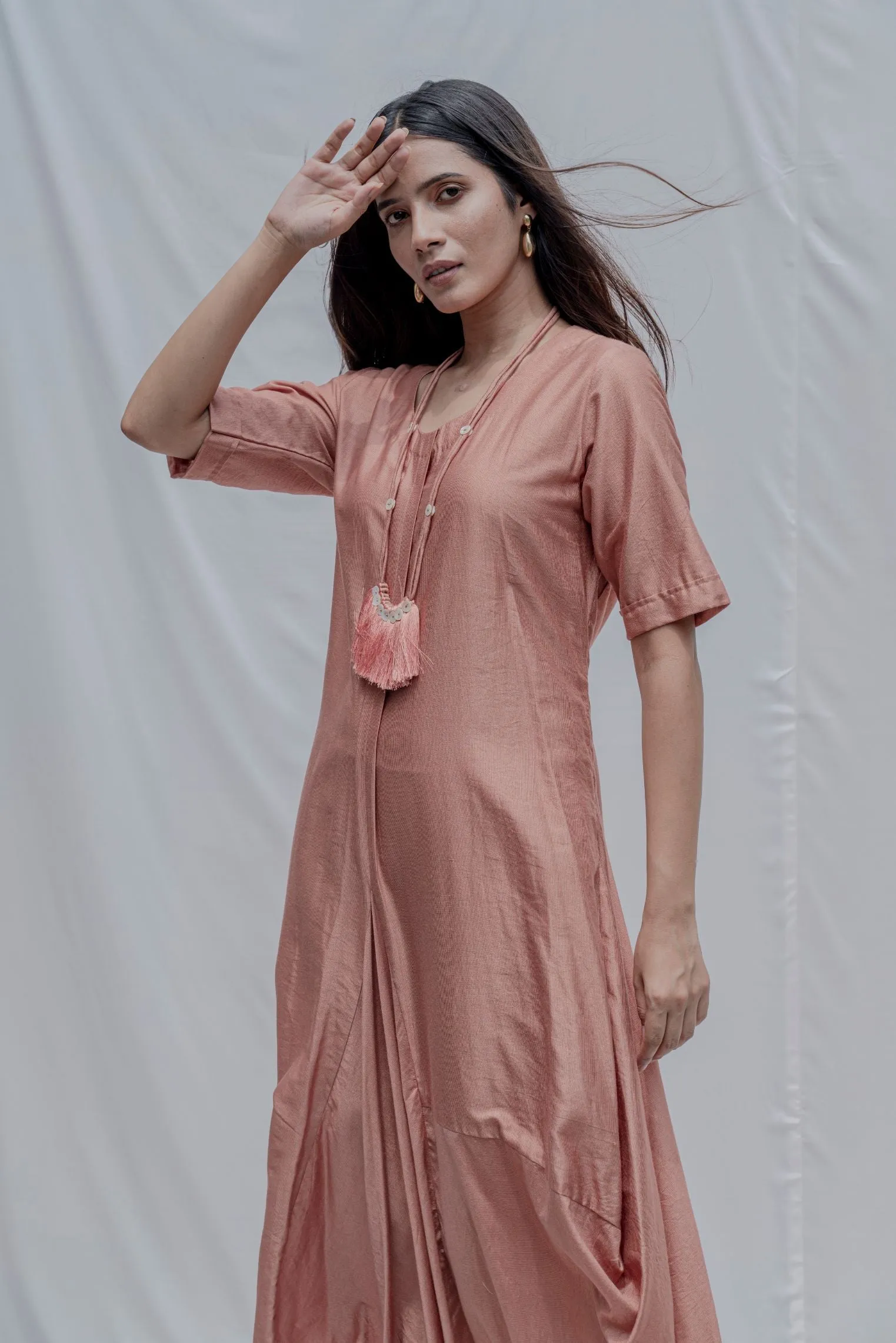 Rose Gold Dress cum Jumpsuit with Necklace
