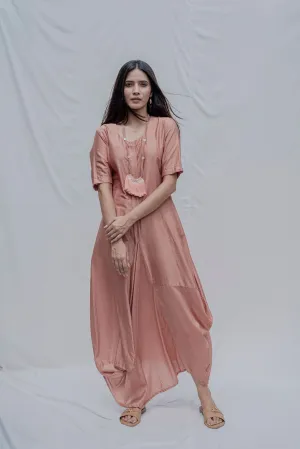 Rose Gold Dress cum Jumpsuit with Necklace