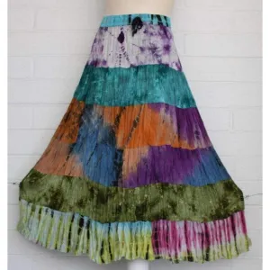 Sacred Threads S M Colorful 6 Tier Tie-Dye Elastic Waist Rayon Gypsy Skirt