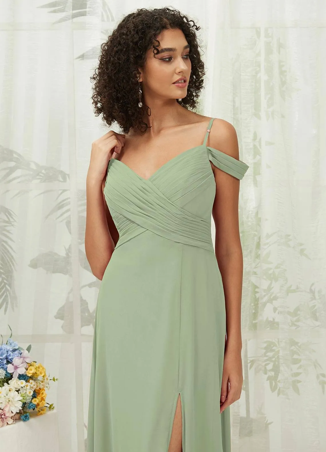 Sage Green Sweetheart Chiffon Convertible Bridesmaid Dress Pocket