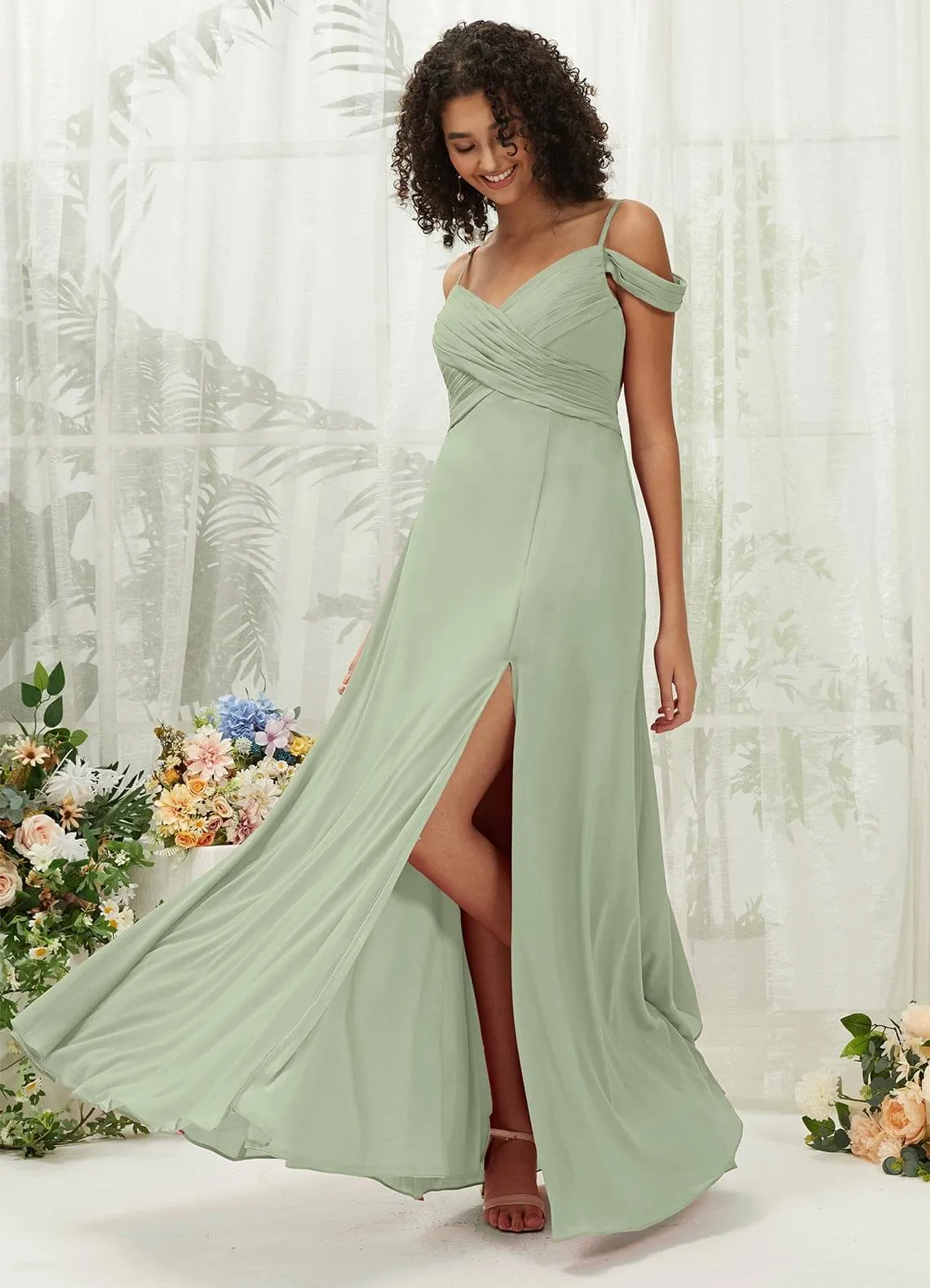 Sage Green Sweetheart Chiffon Convertible Bridesmaid Dress Pocket