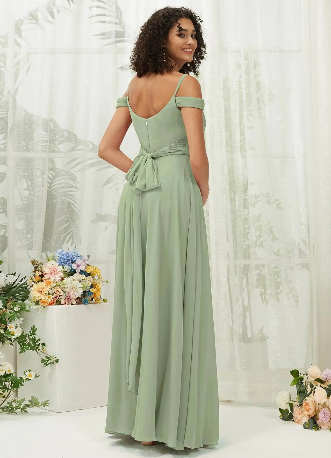 Sage Green Sweetheart Chiffon Convertible Bridesmaid Dress Pocket