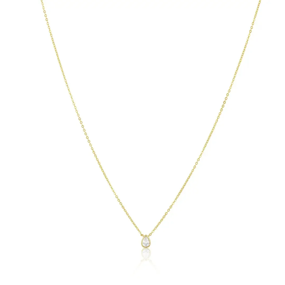 Sahira Ines CZ Teardrop Necklace in Gold