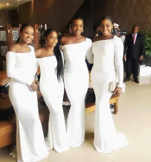 Sexy Mermaid Long Sleeves White Bridesmaid Dresses