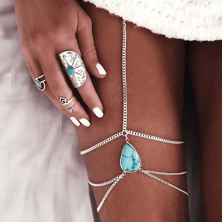 Sexy Threaded Silver & Gold Turquoise Body Chain