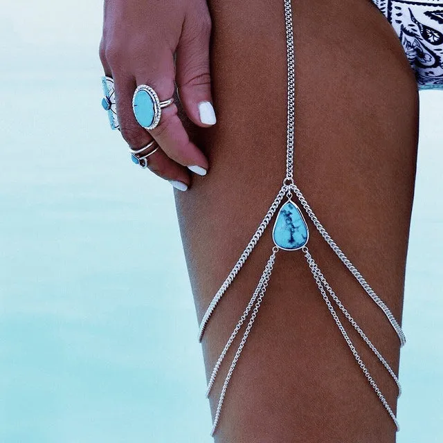 Sexy Threaded Silver & Gold Turquoise Body Chain