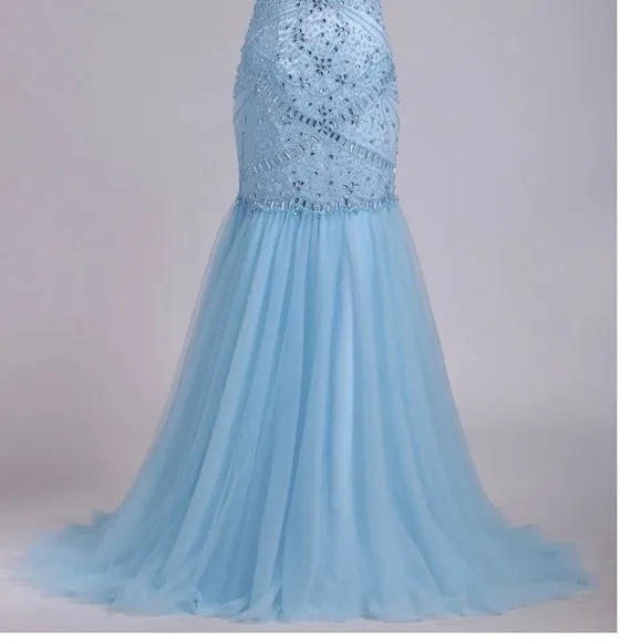 Sherri Hill size 2 blue tulle long flowy skirt train formal prom