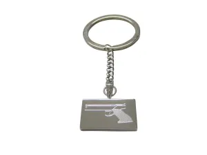 Silver Toned Etched Simple Modern Handgun Keychain