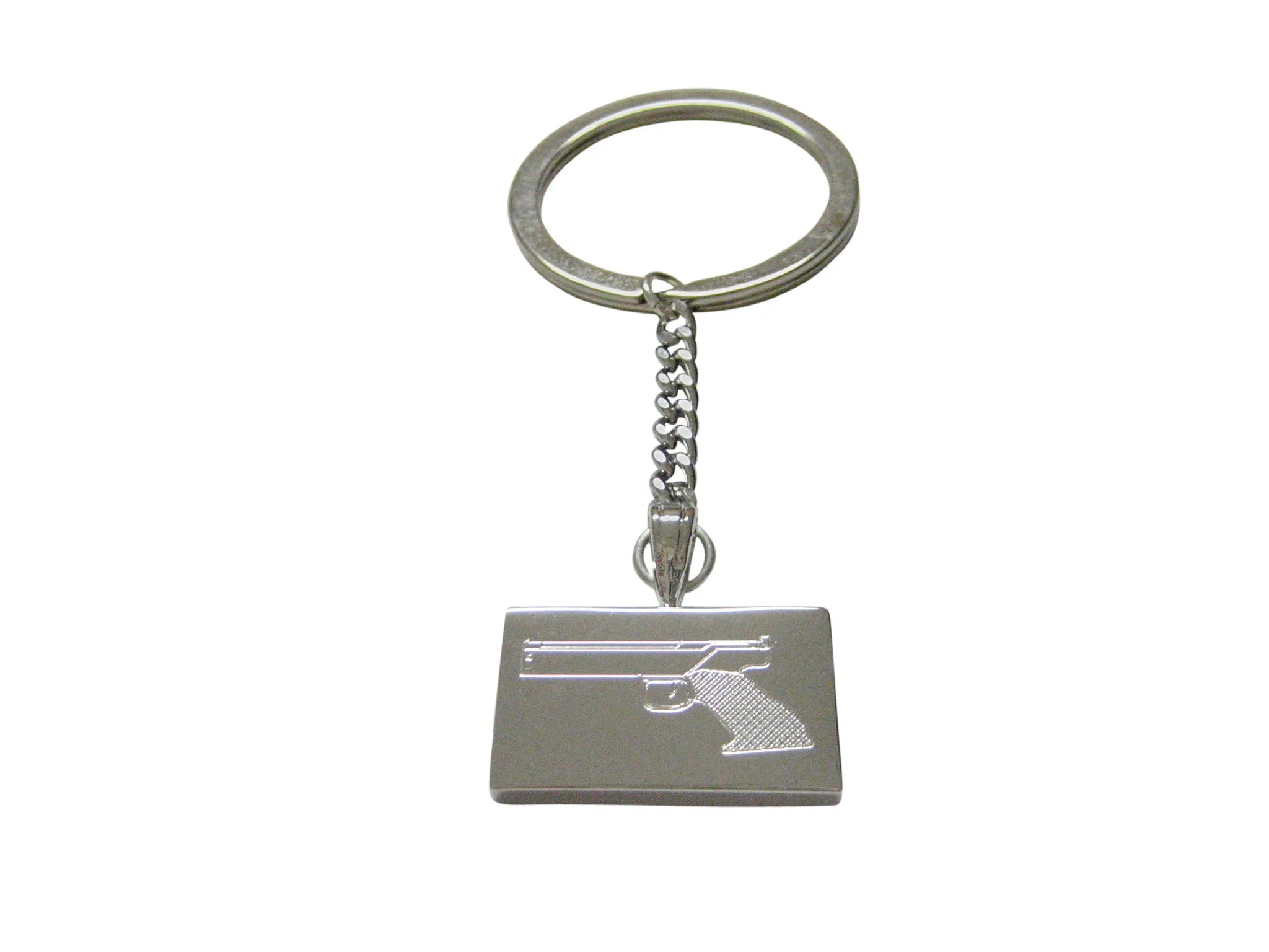 Silver Toned Etched Simple Modern Handgun Keychain