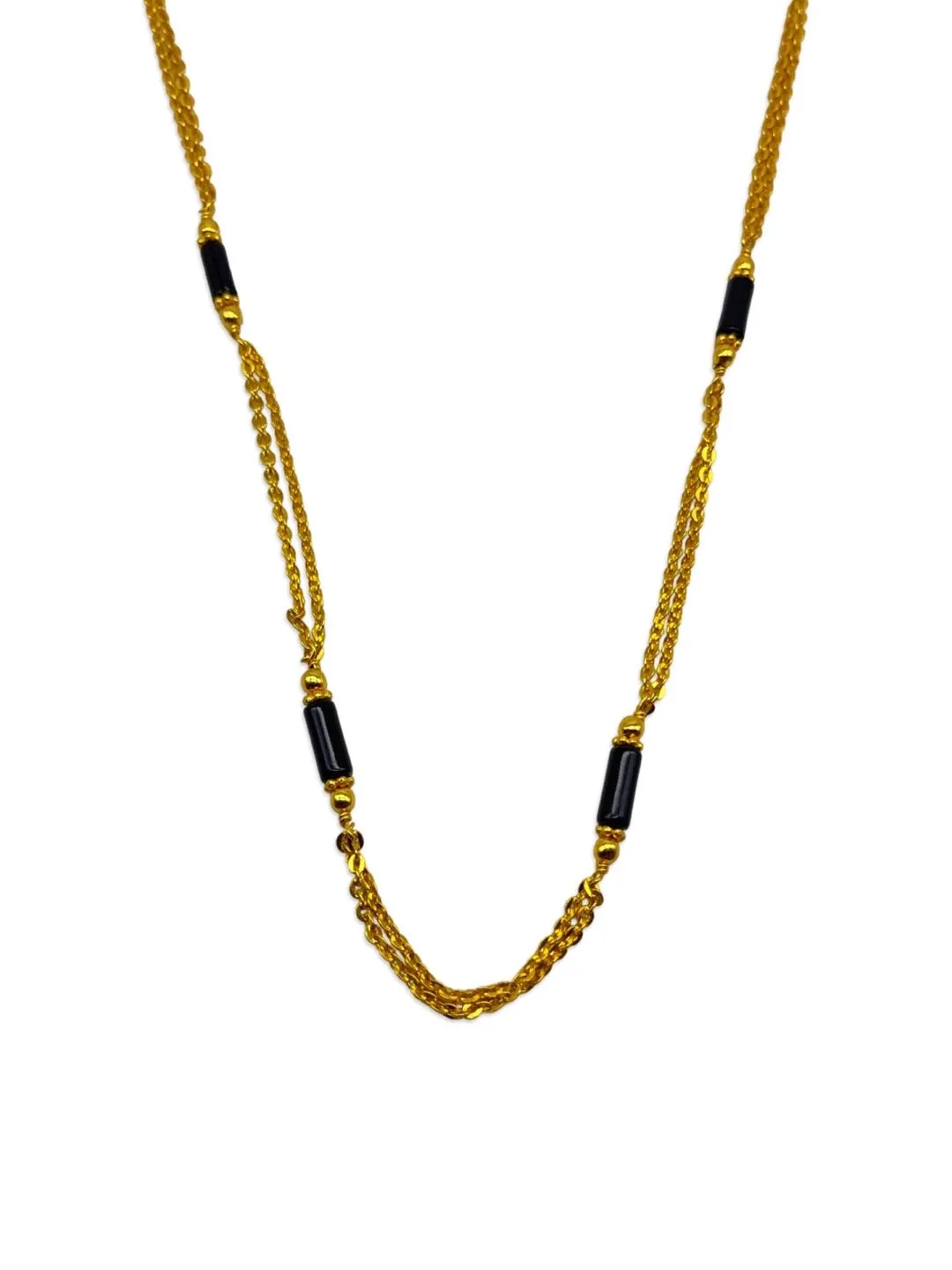 Simple Modern Short Mangalsutra Designs South Indian Style 2 Line Black Beads Gold Chain