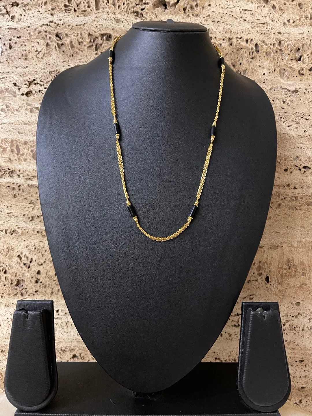 Simple Modern Short Mangalsutra Designs South Indian Style 2 Line Black Beads Gold Chain