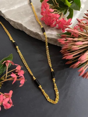 Simple Modern Short Mangalsutra Designs South Indian Style 2 Line Black Beads Gold Chain