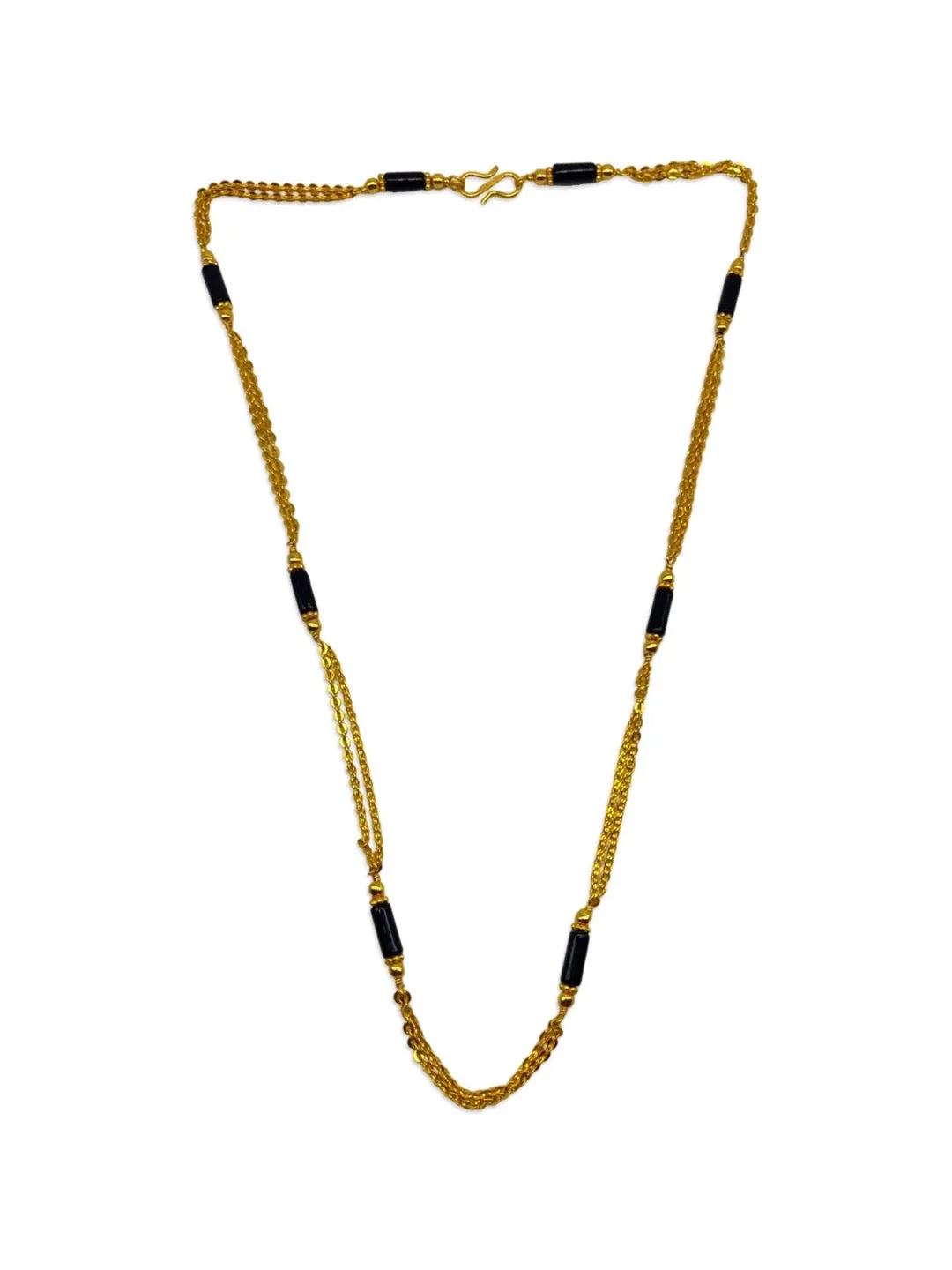 Simple Modern Short Mangalsutra Designs South Indian Style 2 Line Black Beads Gold Chain
