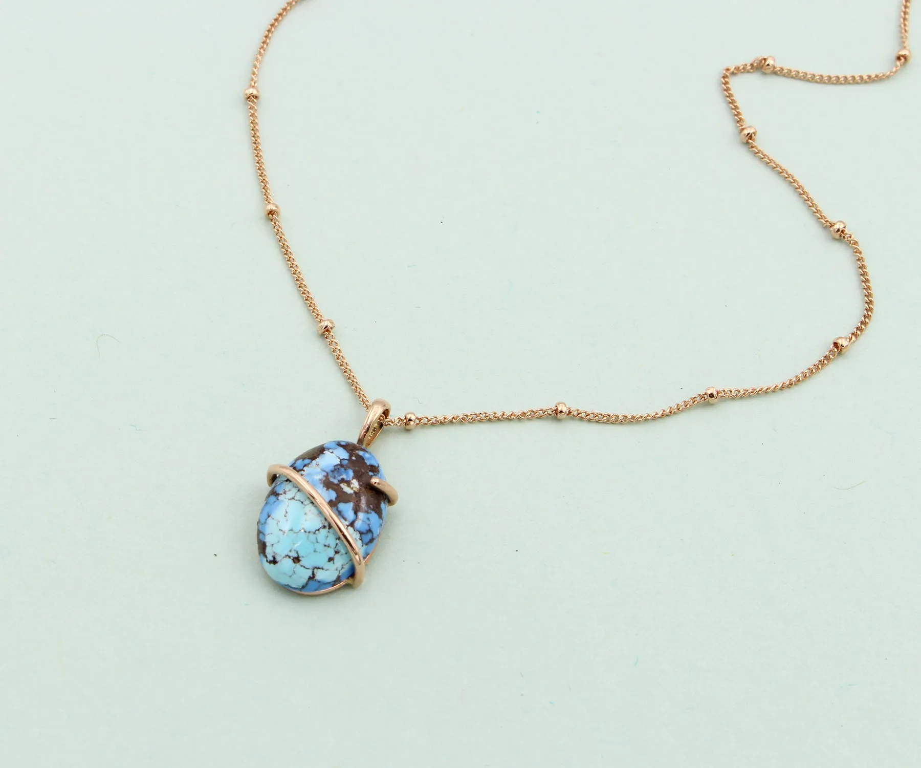 Simple Oval Turquoise Rose Gold Necklace