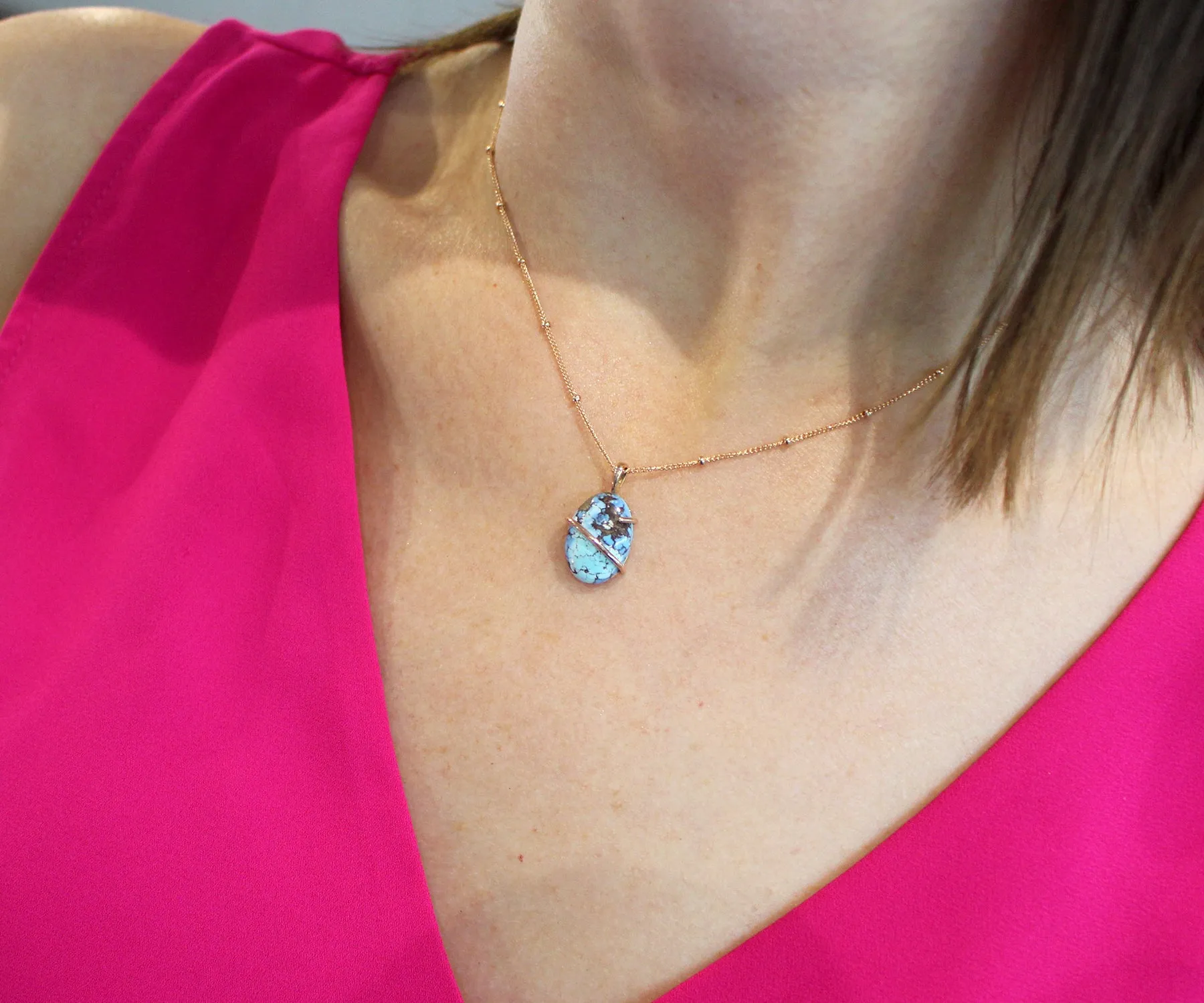 Simple Oval Turquoise Rose Gold Necklace