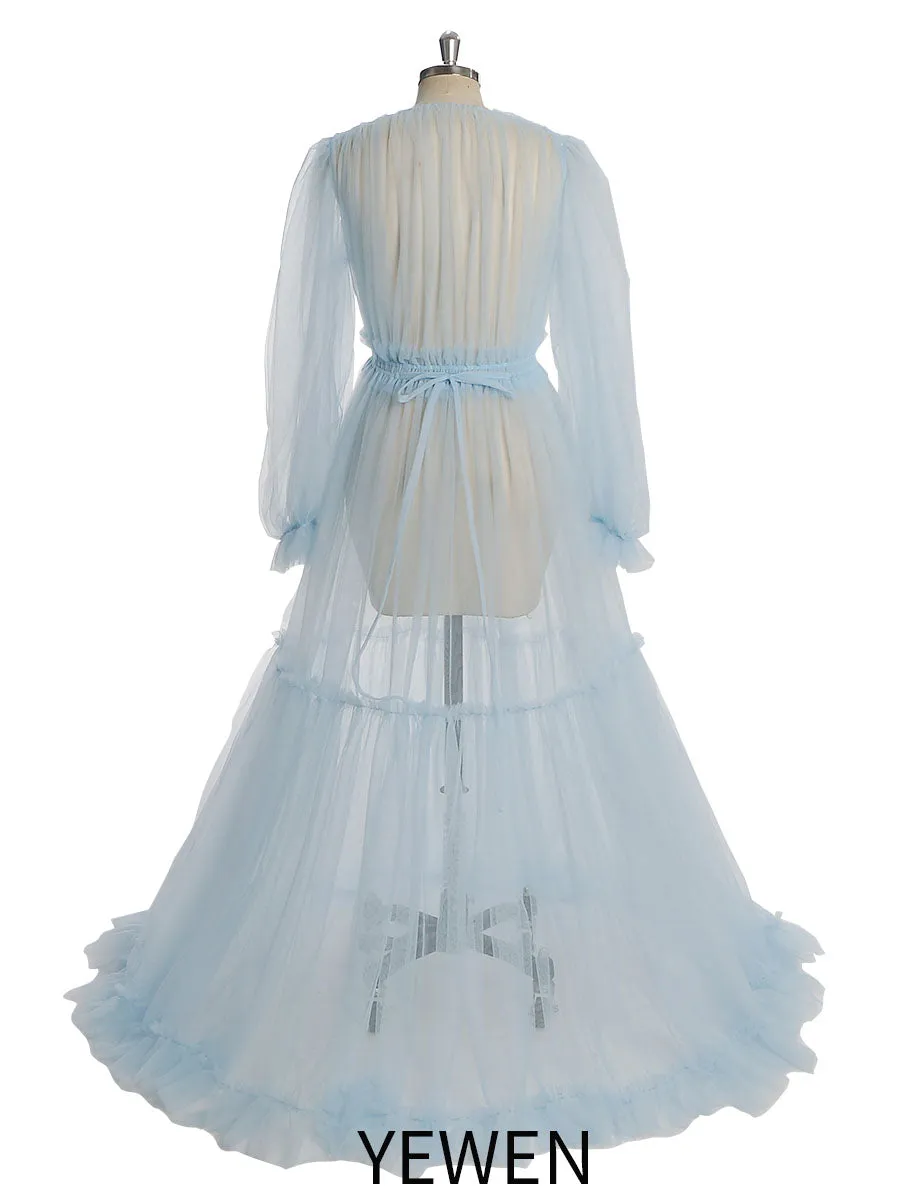 Simple Style Long Sleeve Soft Tulle Dress Woman Maxi Photo Shoot Dresses YW231005