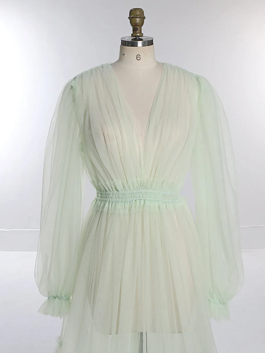 Simple Style Long Sleeve Soft Tulle Dress Woman Maxi Photo Shoot Dresses YW231005