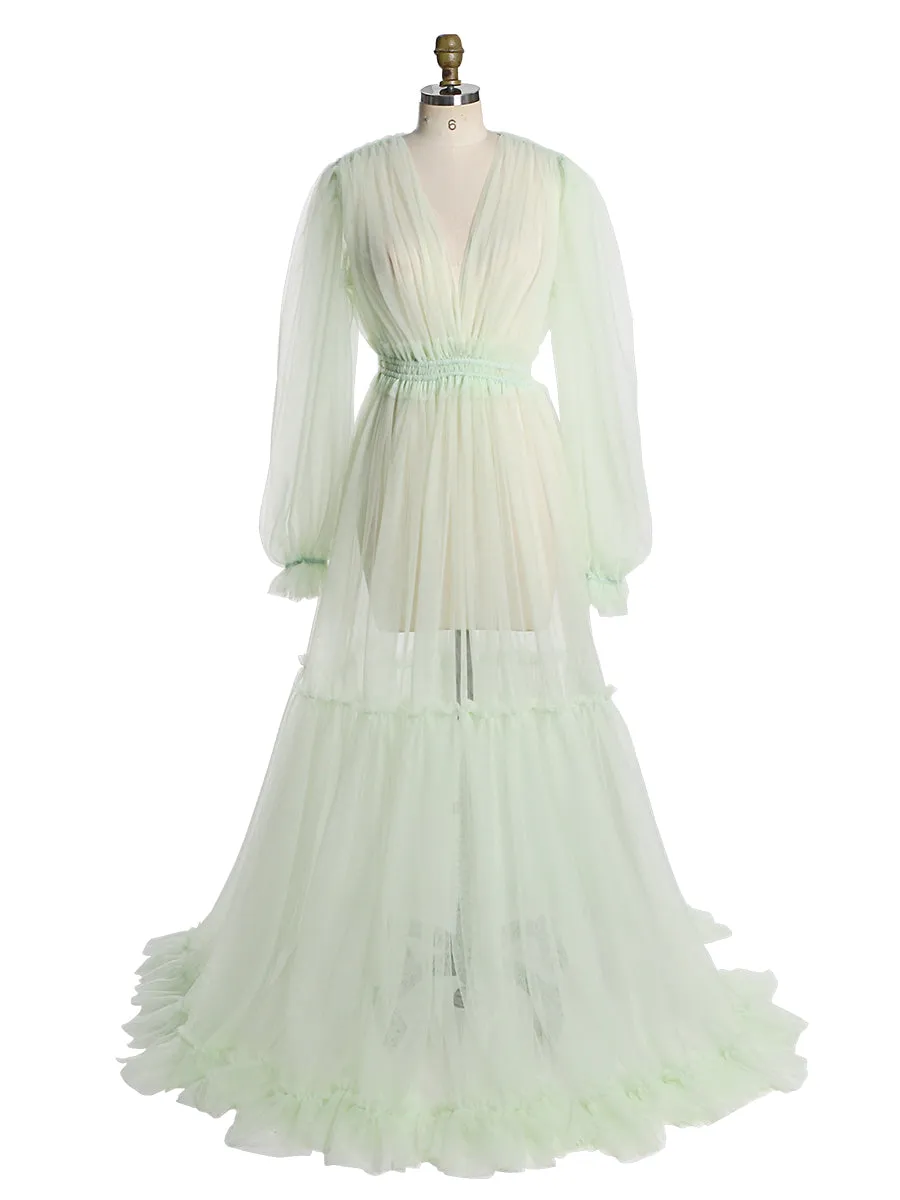Simple Style Long Sleeve Soft Tulle Dress Woman Maxi Photo Shoot Dresses YW231005