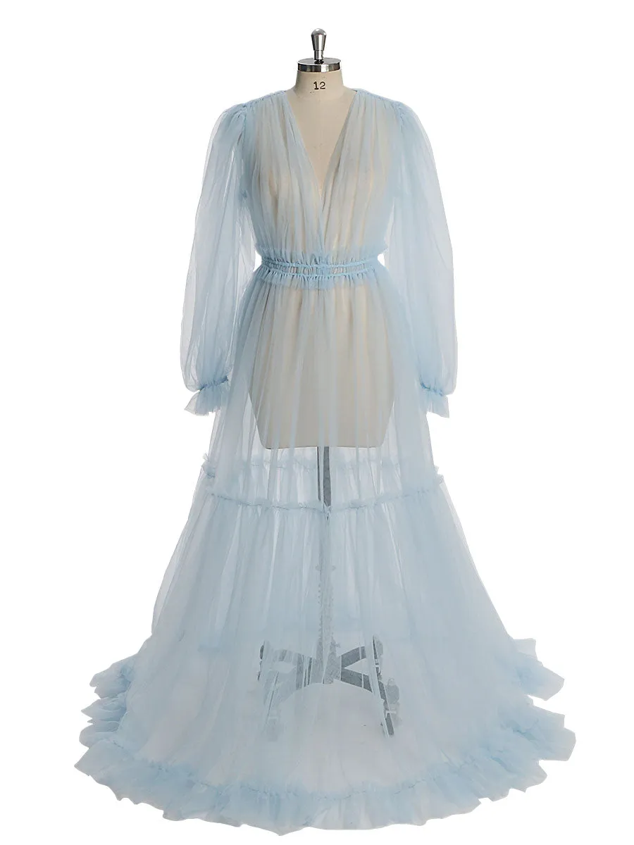 Simple Style Long Sleeve Soft Tulle Dress Woman Maxi Photo Shoot Dresses YW231005