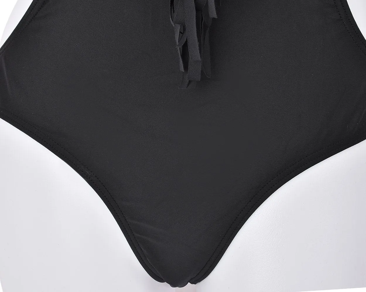 Simple Tassel Fringe Backless Monokini - Black