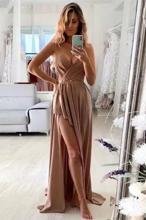 Simple v neck long prom dress, chiffon evening dress