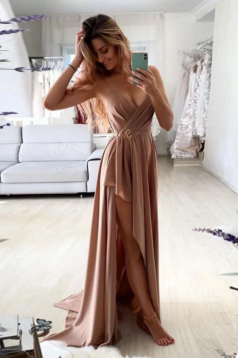 Simple v neck long prom dress, chiffon evening dress