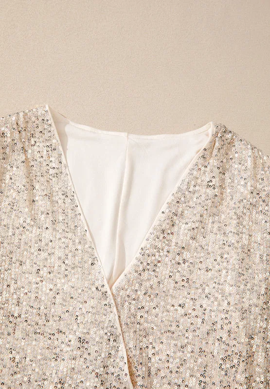 Size Small Ivory Sequin Surplice Long Sleeve Bodysuit