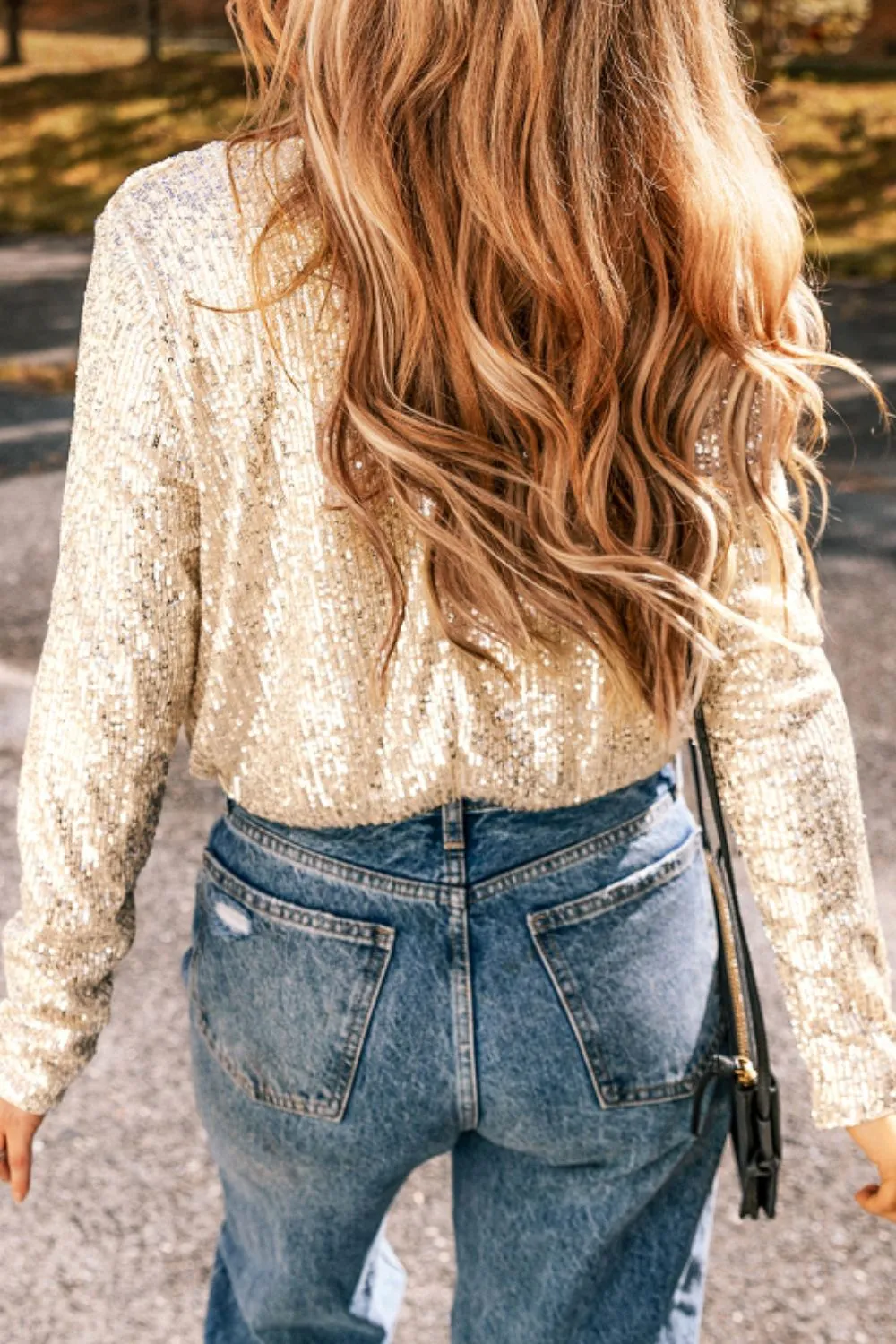Size Small Ivory Sequin Surplice Long Sleeve Bodysuit