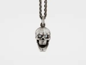 Skull Pendant with Hinged Jaw and Diamond Eyes in Sterling Silver