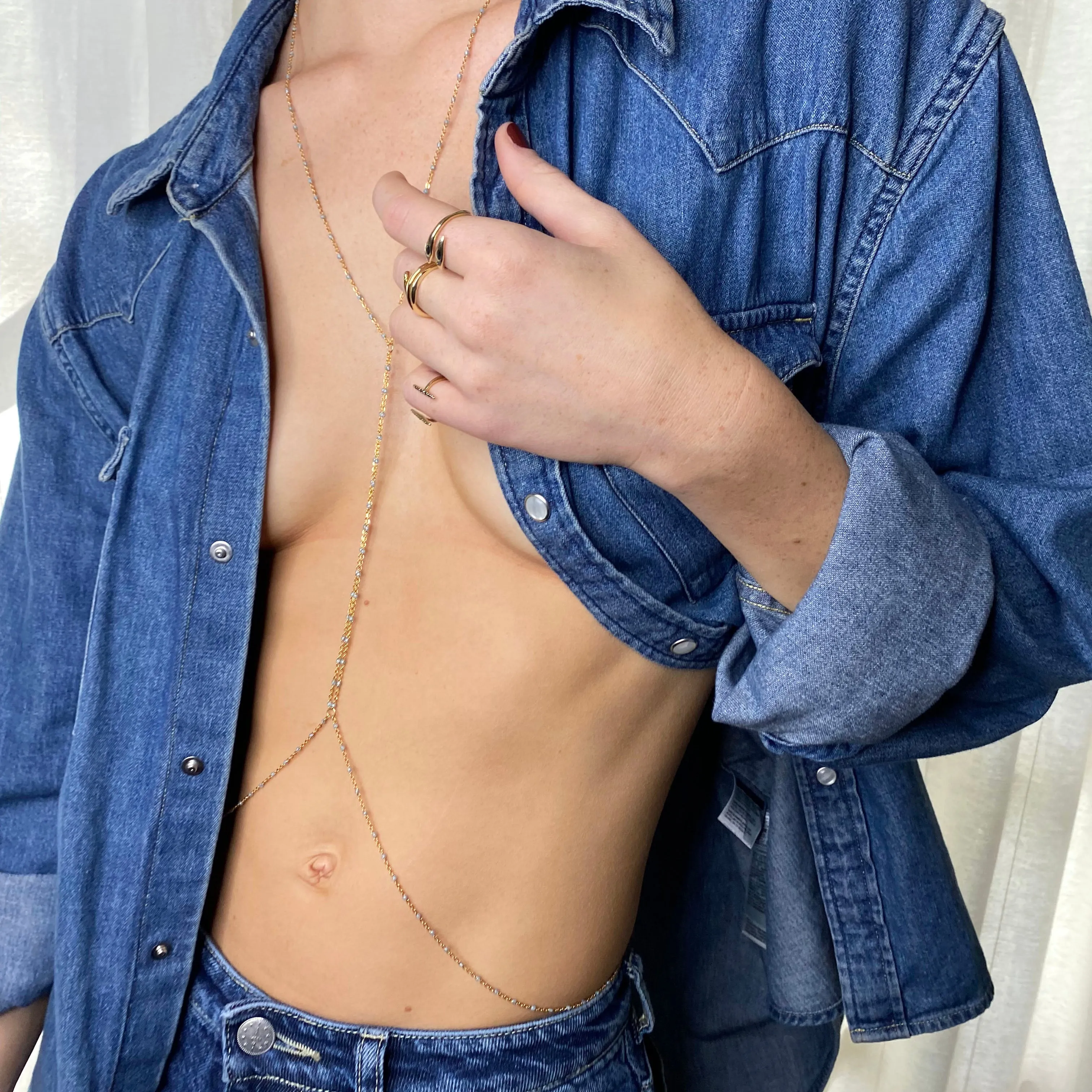 Sky Blue Enamel Body Chain - 14K Gold Filled