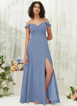 Slate Blue Sweetheart Chiffon Convertible Bridesmaid Dress Pocket